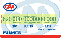 Stacked CAA basic, plus and premier membership cards.